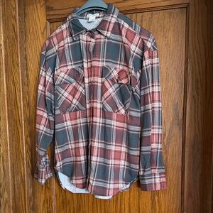 Passport burnt orange and gray plaid button up